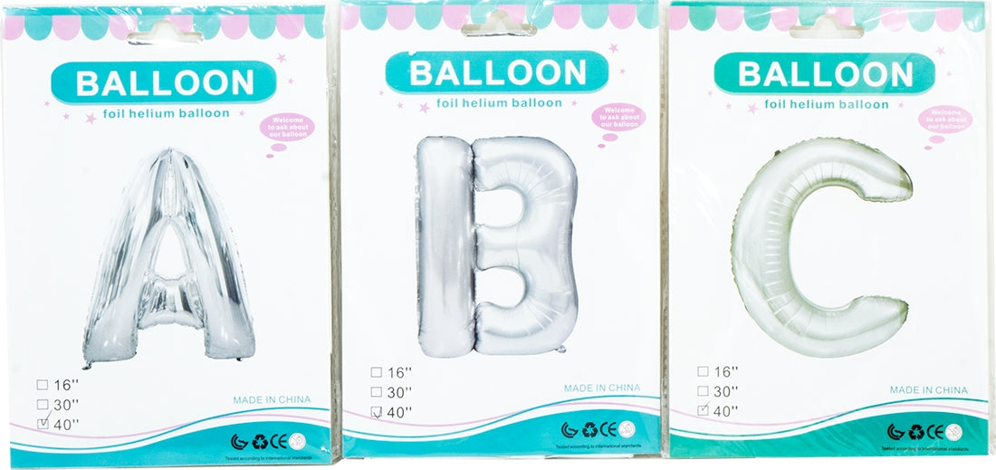 Silver Helium Foil Balloon, Alphabet (Available in Letters A - Z), 40 inch