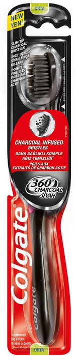 Colgate 360 Charcoal Black Toothbrush, Medium