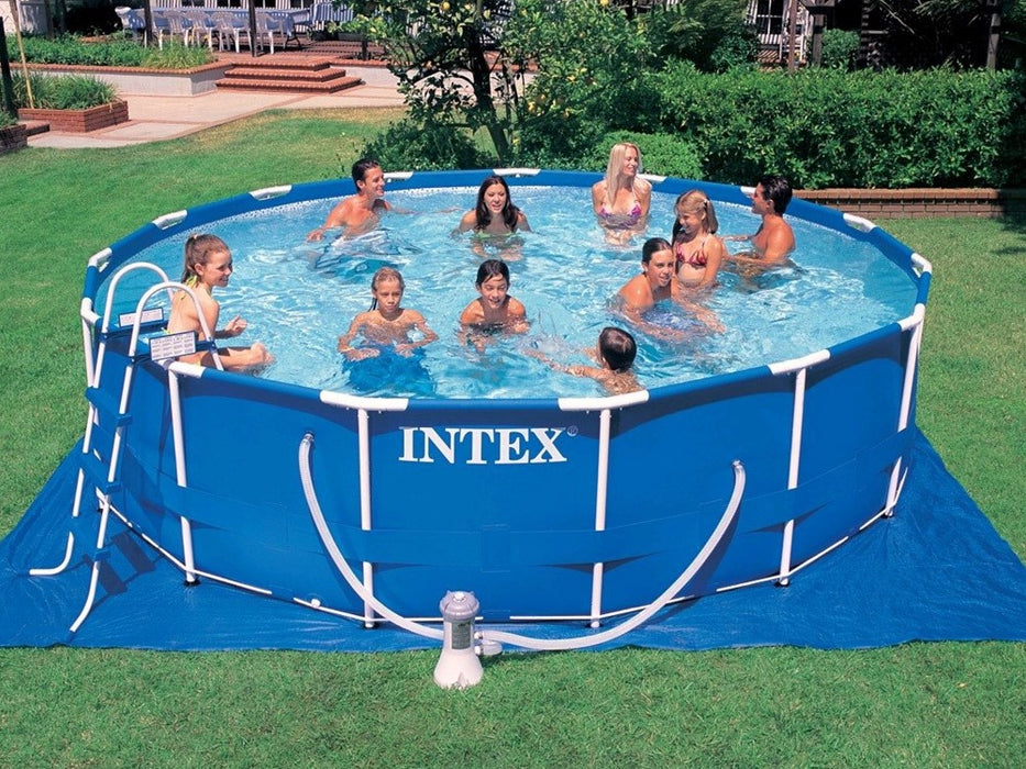 Intex 15 ft x 48 in Metal Frame Pool Set with Filter Pomp, Ladder, Ground Cloth & Pool Cover, Model#  28736GN
