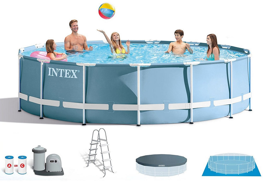 Intex 18 ft x 48 in (549 x 122 cm) Metal Frame Pool Set with Filter Pomp, Ladder, Ground Cloth & Pool Cover, Model# 28752GN