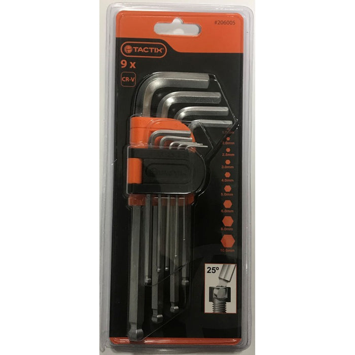 Tactix Hex Key 9-Ball Pein Metric, #206005, 9 pcs