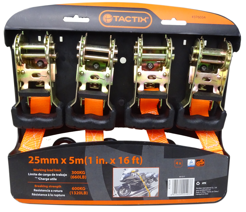 Tactix Ratchet Tie Down Set, 4 x 25 mm x 5 m