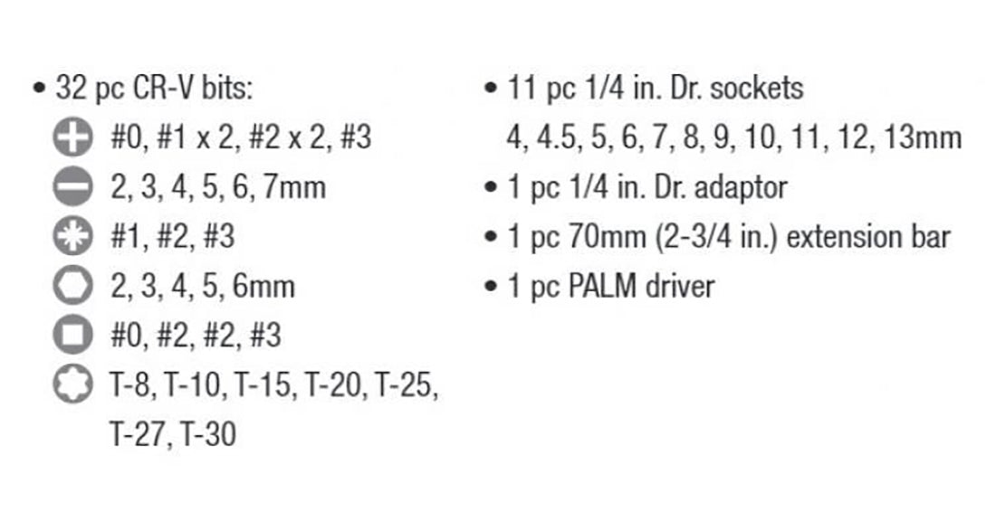 Tactix 46-Piece Palm Driver Set, 46 pcs