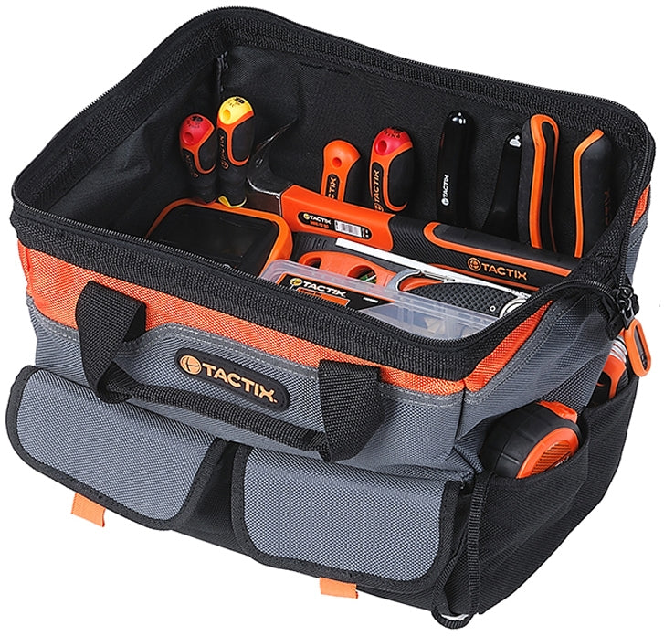 Tactix Open Tote Tool Bag, 12-Inch, Black/Orange, 30.5 x 25.4 x 28 cm