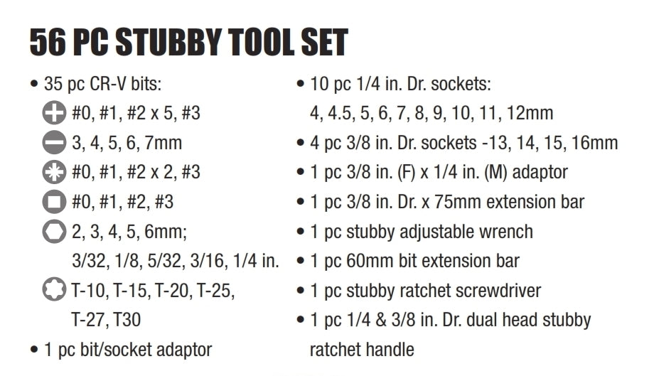Tactix Stubby Tool Set, 56 pcs