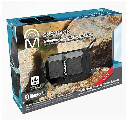 Survivor Waterproof Stereo Bluetooth Speaker, Black, Model #72426