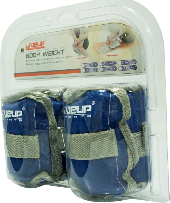 LiveUp 1 kg Wrist/Ankle Weight, Blue, 2 x 1 kg