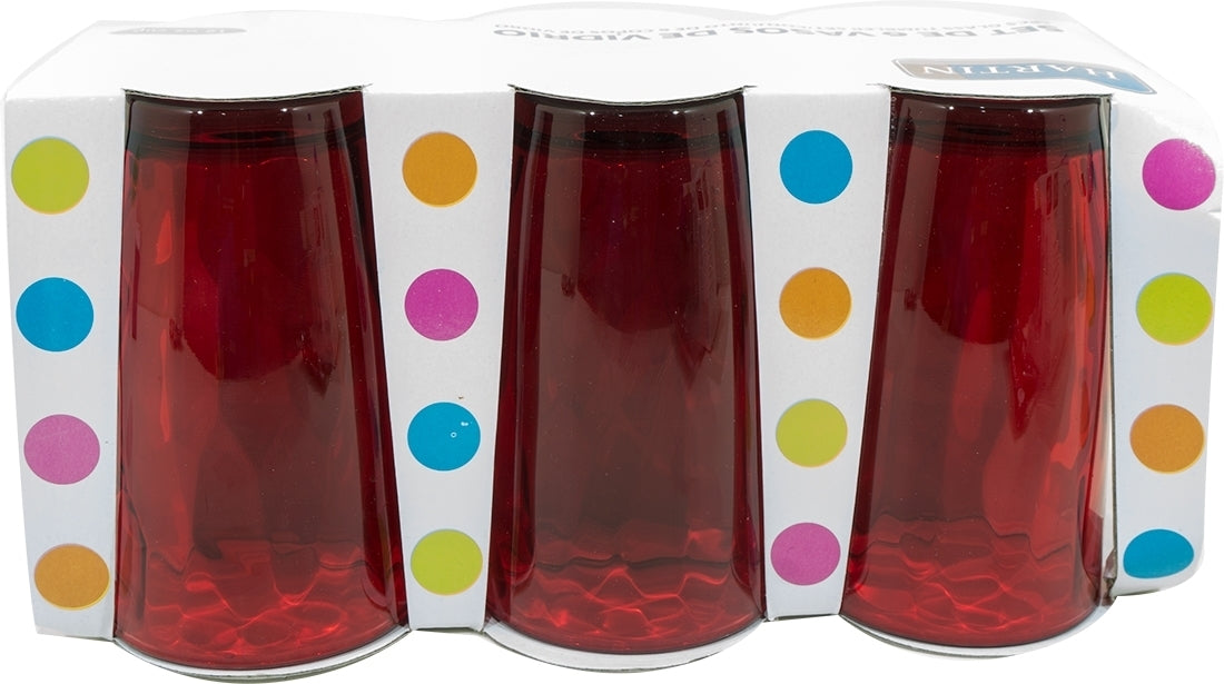 Hartin 6-Pack Glass Tumbler, Red, 12 oz