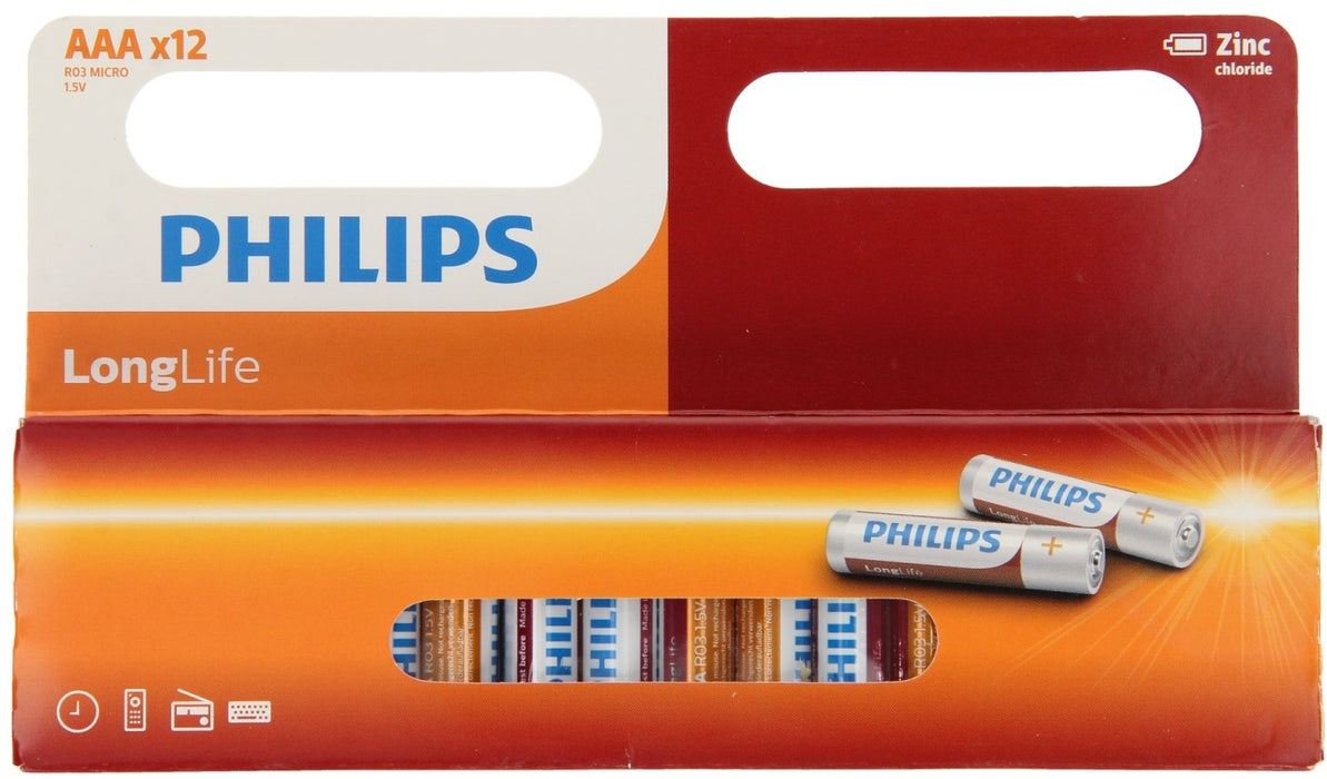 Philips Long Life Batteries, AAA, 12 ct