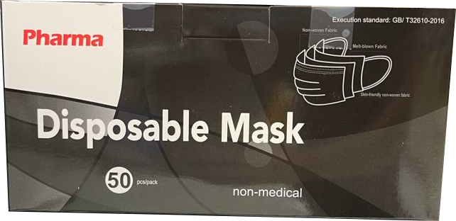 Pharma 3 Layer Disposable Face Mask, Black , 50 ct