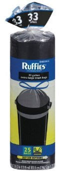 Ruffies Extra Large Trash Bags, 33 Gallons, 25 ct