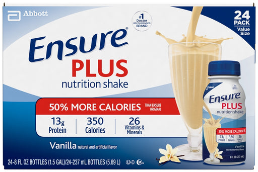 Abbott Ensure Plus Nutrition Shake Value Pack, Vanilla, 24 x 8 oz