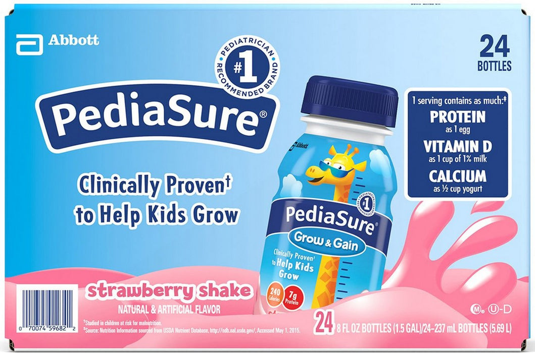 Abbott PediaSure Nutrition Drink, Strawberry Shake, 24 x 8 oz