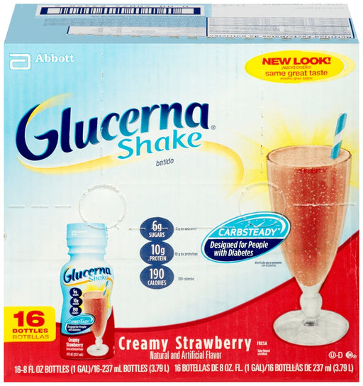 Abbott Glucerna Shake Value Pack, Creamy Strawberry, 16 x 8 oz