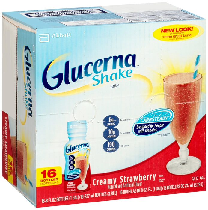 Abbott Glucerna Shake Value Pack, Creamy Strawberry, 16 x 8 oz