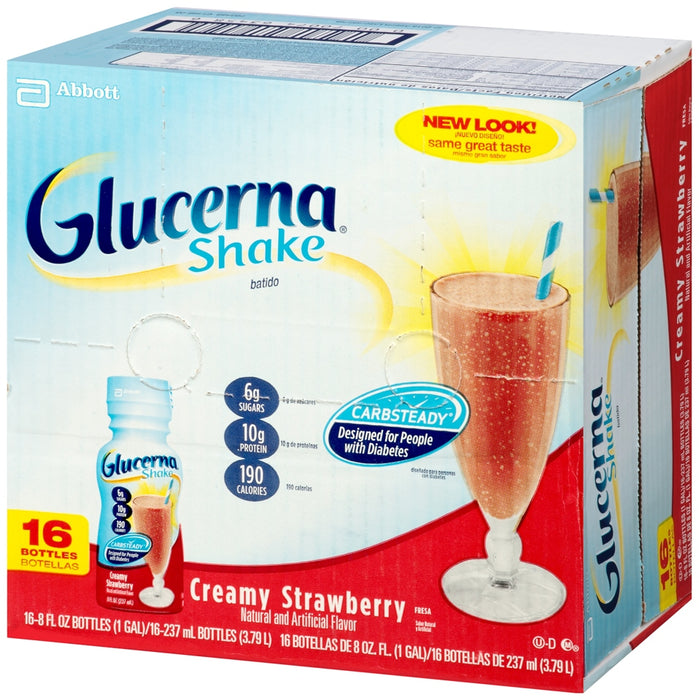 Abbott Glucerna Shake Value Pack, Creamy Strawberry, 16 x 8 oz