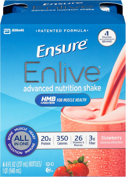 Abbott Ensure Enlive Advanced Nutrition Shake Value Pack, Strawberry, 4 x 8 oz