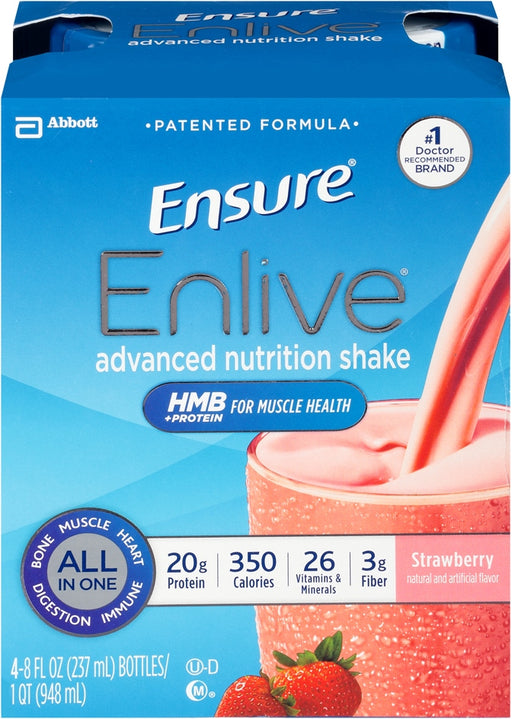 Abbott Ensure Enlive Advanced Nutrition Shake Value Pack, Strawberry, 4 x 8 oz