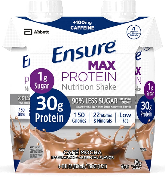 Abbott Ensure Max Protein Nutrition Shake Cafe Mocha, Value Pack, 4 x 11 oz