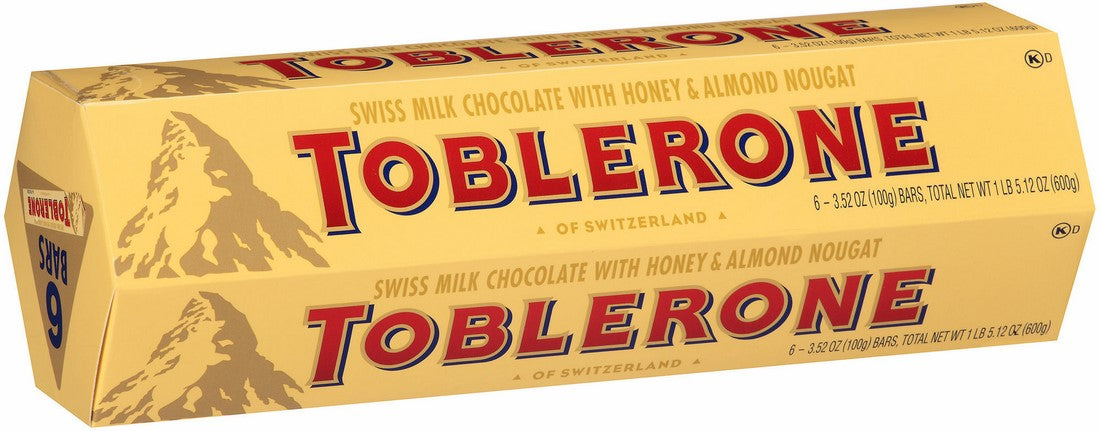 Toblerone Swiss Milk Chocolate with Honey & Almond Nougat, 6 x 3.52 oz