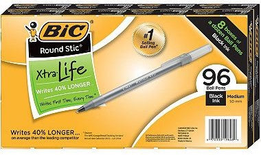 Bic Round Stic Pen, Black, 96 ct