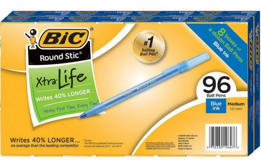 Bic Round Stic Pen, Blue, 96 ct