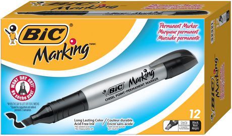 Bic Marking Black Chisel Tip Permanent Markers, Value Pack, 12 ct