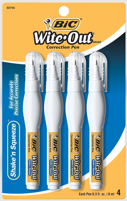 Bic Shake 'N Squeeze Wite-Out Correction Pen, 4-Pack, 4 x 8 ml