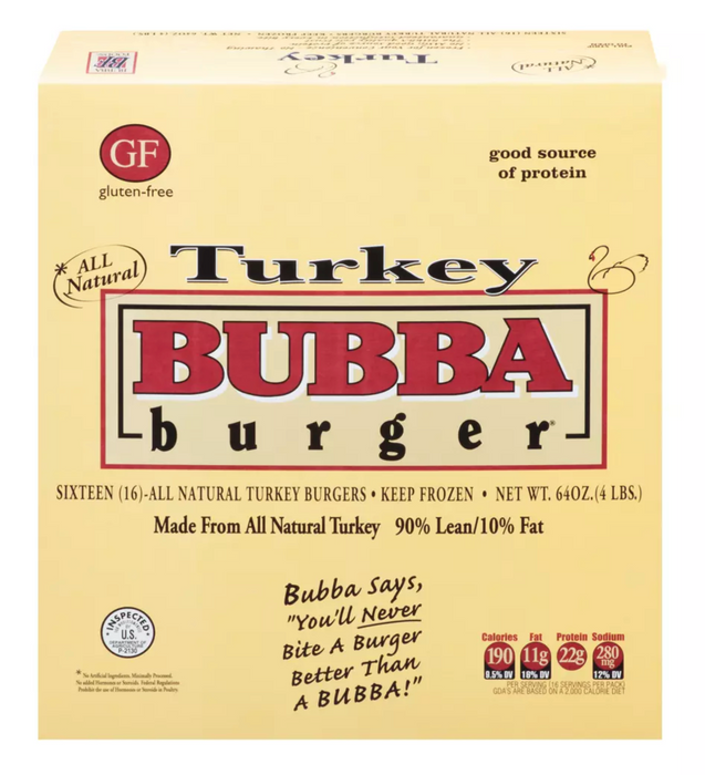 Bubba Burger Turkey Burgers , 16 x 4 oz