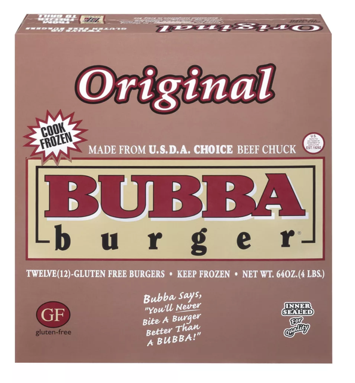 Bubba Frozen Burgers Patties Original , 4 lbs —