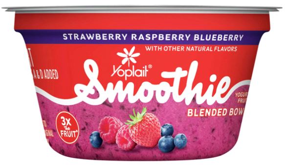 Yoplait Smoothie Yogurt Blended Bowl,Strawberry Raspberry Blueberry Flavor, 5.3 oz