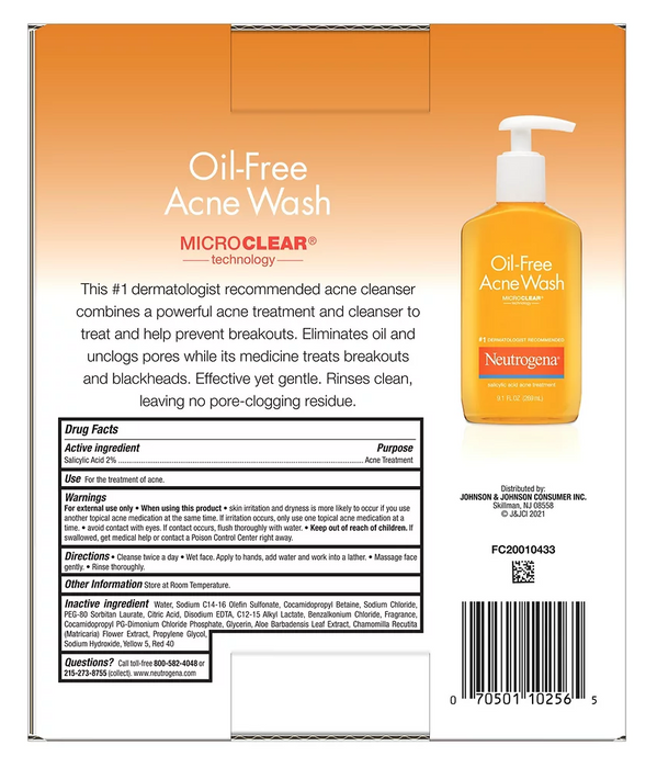 Neutrogena Oil-Free Salicylic Acid Acne Face Wash , 2 x 9.1 oz