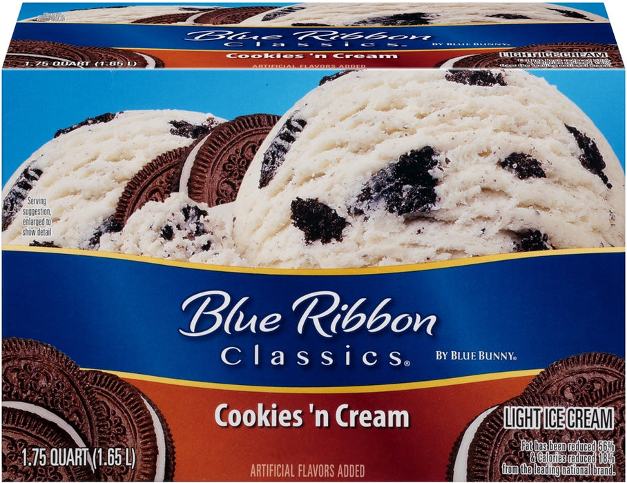 Blue Bunny Blue Ribbon Classics Cookies 'n Cream Light Ice Cream, 56 oz