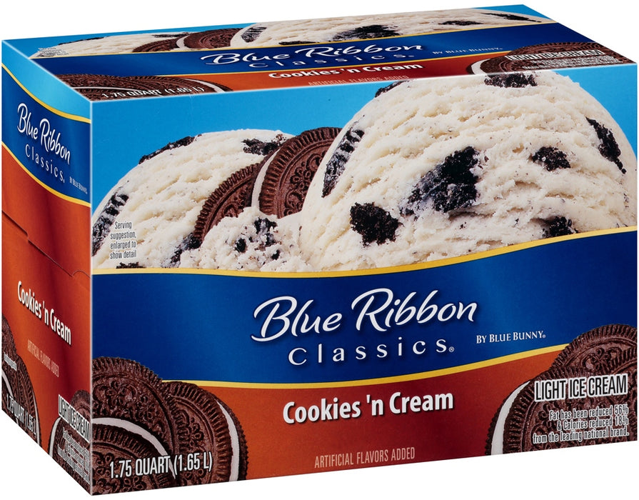 Blue Bunny Blue Ribbon Classics Cookies 'n Cream Light Ice Cream, 56 oz