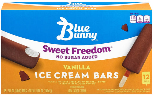 Blue Bunny Sweet Freedom No Sugar Added Vanilla Ice Cream Bars, 12 ct