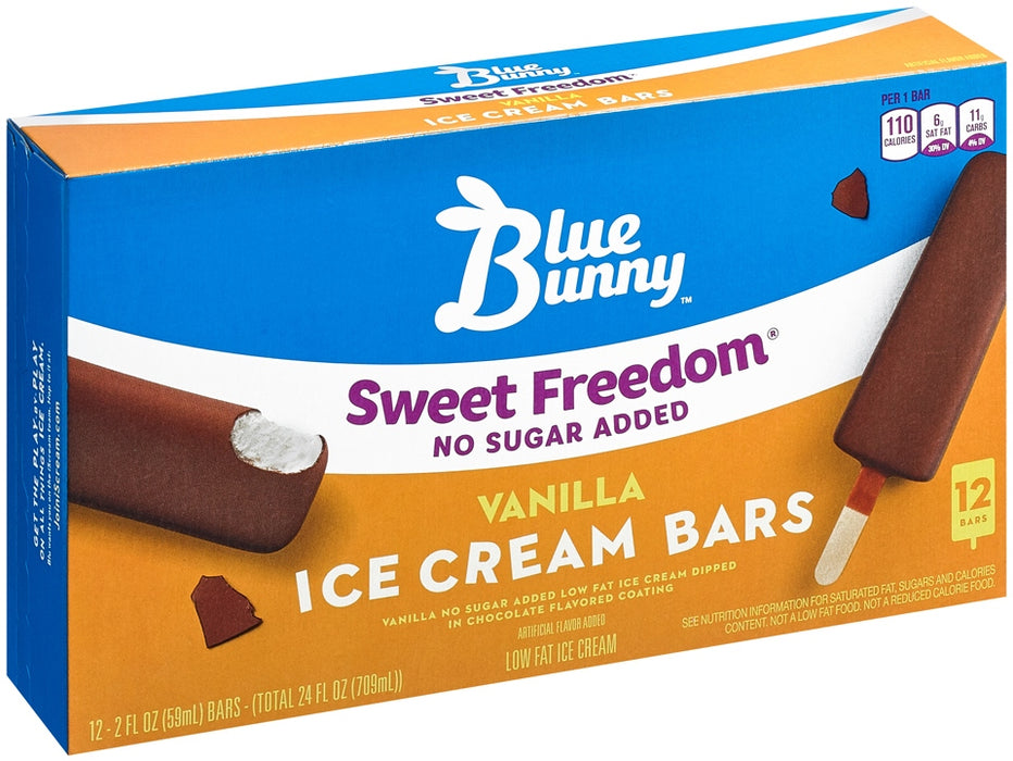 Blue Bunny Sweet Freedom No Sugar Added Vanilla Ice Cream Bars, 12 ct