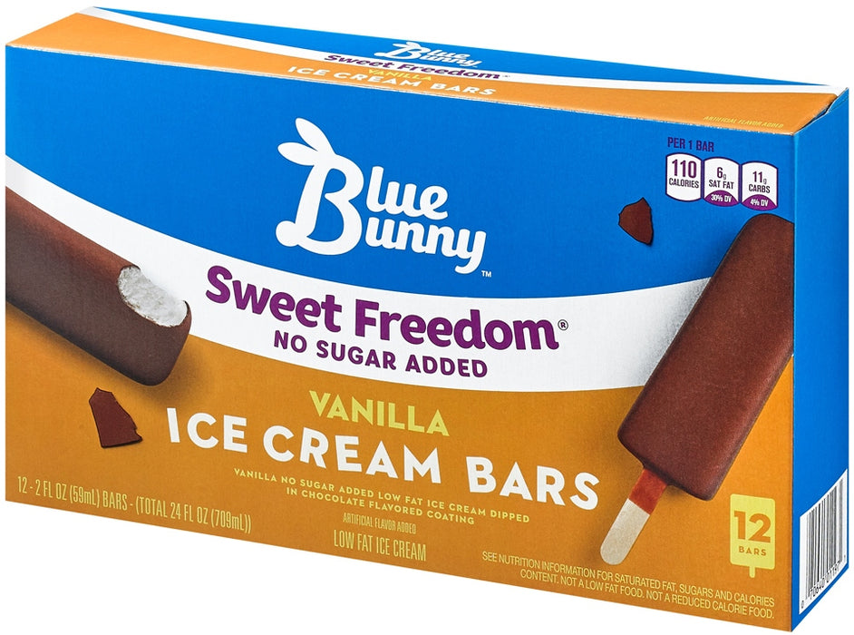 Blue Bunny Sweet Freedom No Sugar Added Vanilla Ice Cream Bars, 12 ct