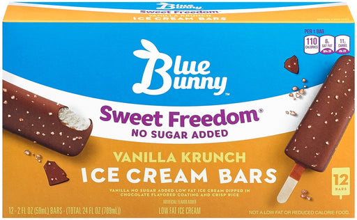 Blue Bunny Sweet Freedom No Sugar Added Vanilla Krunch Ice Cream Bars, 12 ct