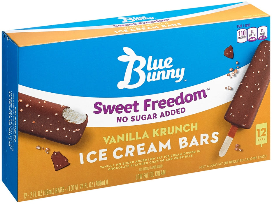 Blue Bunny Sweet Freedom No Sugar Added Vanilla Krunch Ice Cream Bars, 12 ct