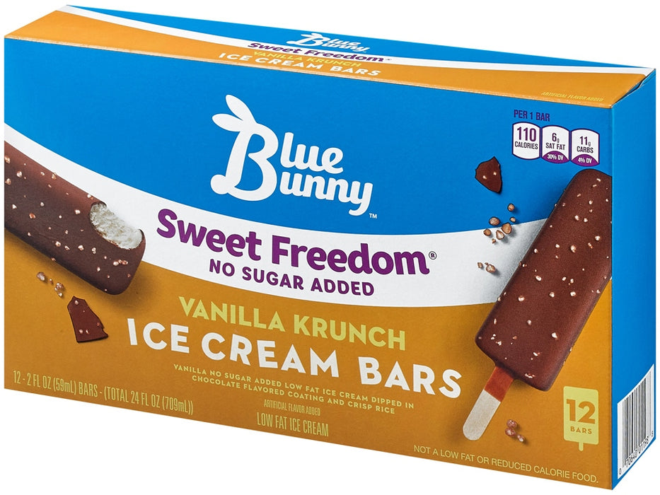 Blue Bunny Sweet Freedom No Sugar Added Vanilla Krunch Ice Cream Bars, 12 ct