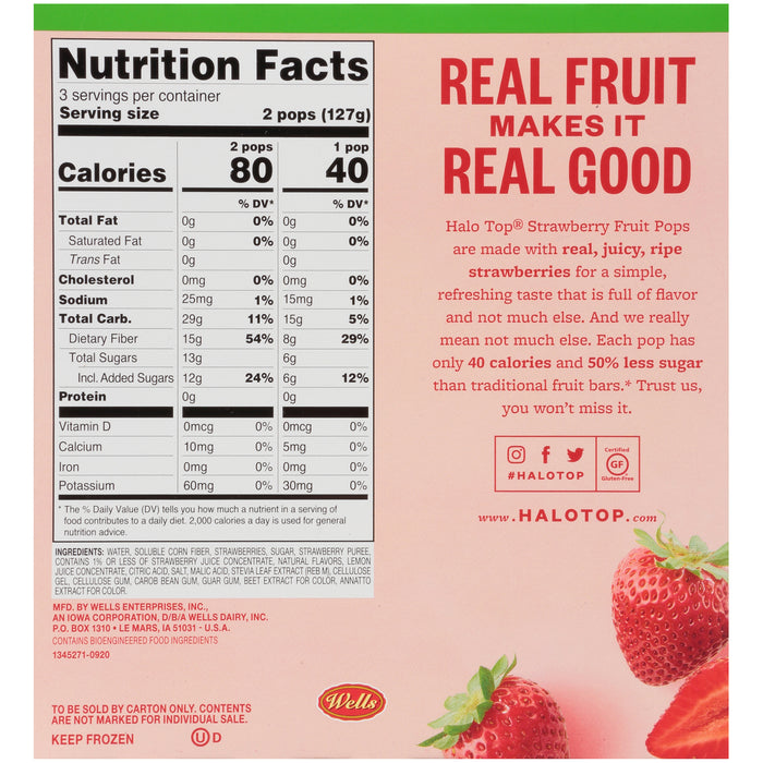 Halo Top Strawberry Fruit Popsicles , 6 ct