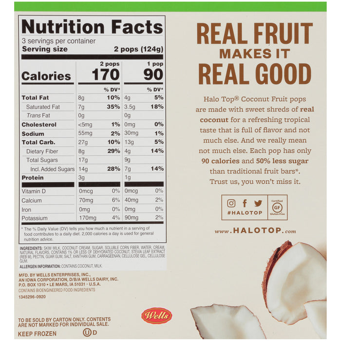 Halo Top Coconut Fruit Popsicles , 6 ct