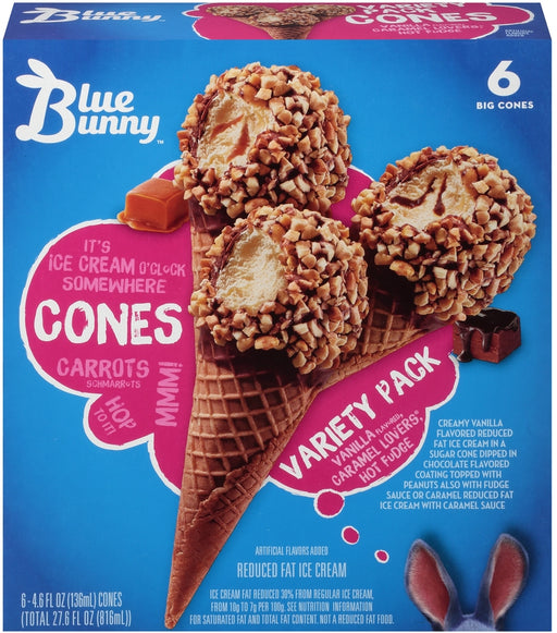 Blue Bunny Variety Pack Reduced Fat Ice Cream Cones, 6 ct