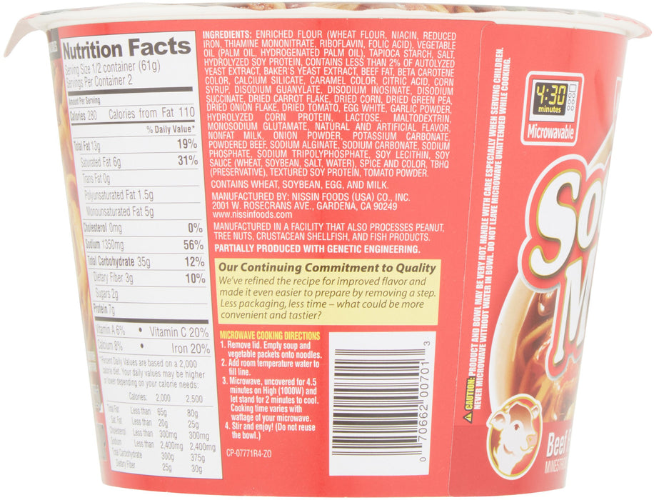 Nissin Souper Meal Ramen Noodle Soup, Beef Minestrone Flavor , 4.3 oz