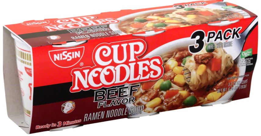 Nissin Cup Ramen Noodle Soup, Beef Flavor, 3-Pack, 3 ct