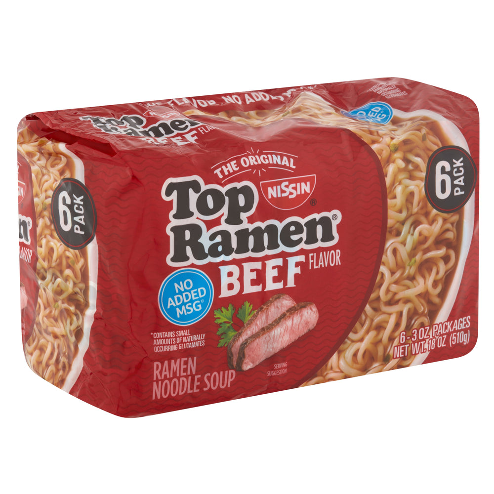 Nissin Top Ramen Noodle Soup, Beef Flavor, 6-Pack , 6 x 3 oz — Goisco.com