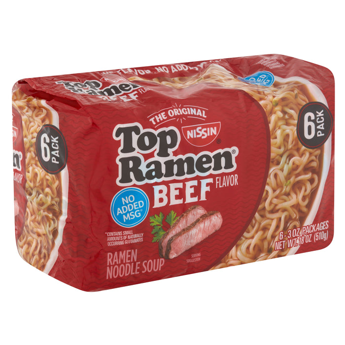 Nissin Top Ramen Noodle Soup, Beef Flavor, 6-Pack , 6 x 3 oz