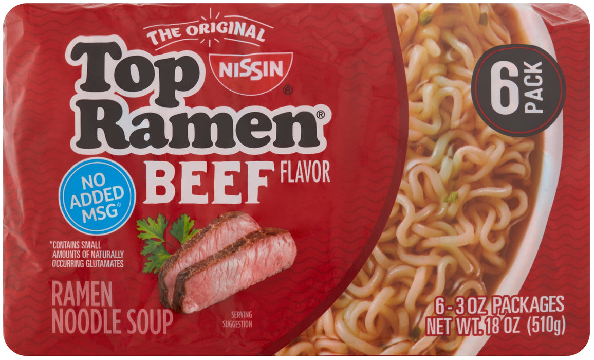 Nissin Top Ramen Noodle Soup, Beef Flavor, 6-Pack , 6 x 3 oz