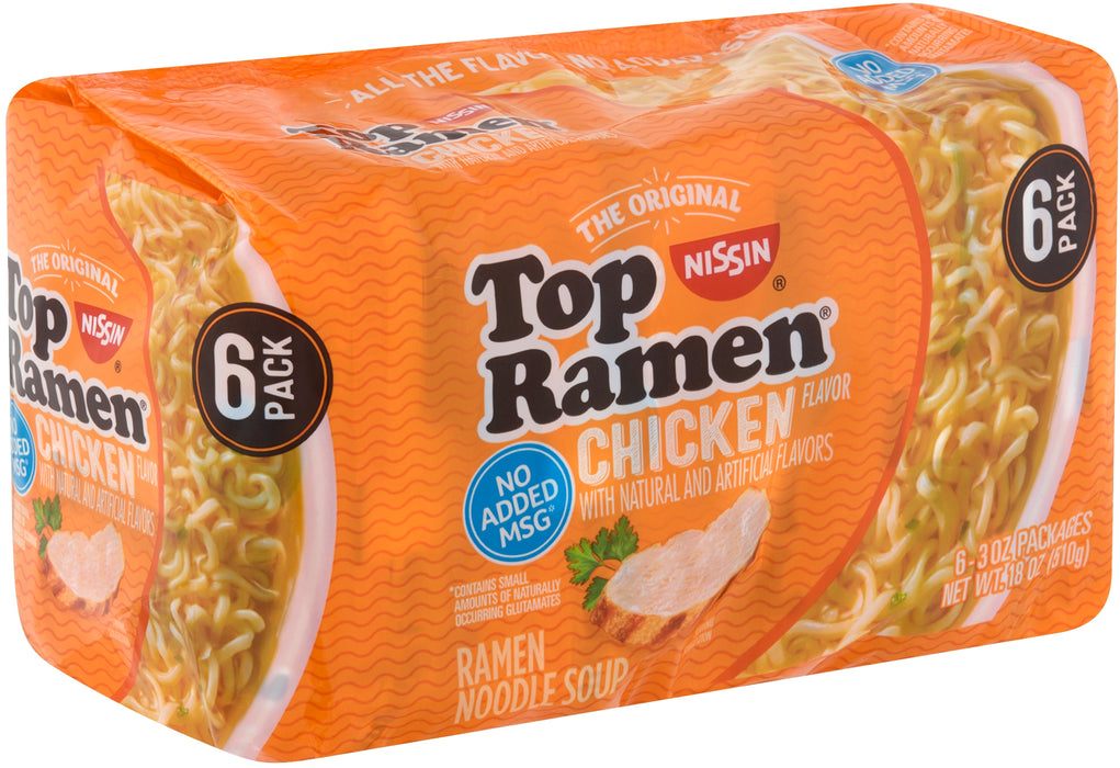 Nissin Top Ramen Noodle Soup, Chicken Flavor, 6-Pack , 6 x 3 oz