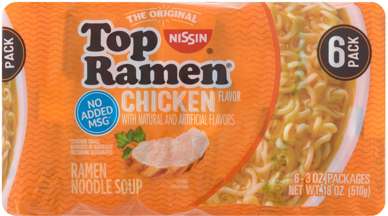 Nissin Top Ramen Noodle Soup, Chicken Flavor, 6-Pack , 6 x 3 oz